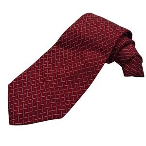 Neo Bill Blass Red Silk Geometric Pattern Necktie for‎ Men